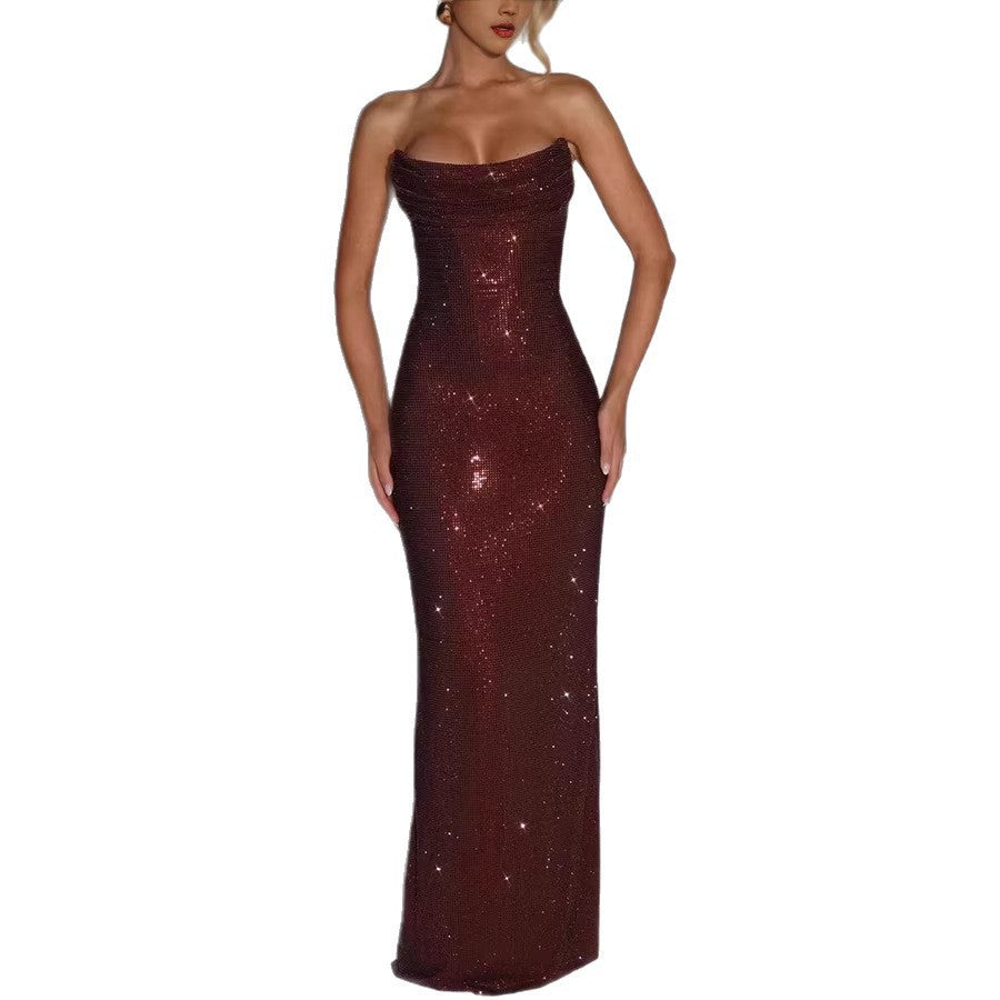 Elegante vestido de noche sin mangas con lentejuelas