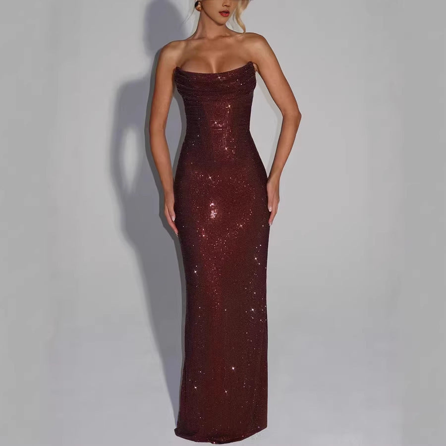 Elegante vestido de noche sin mangas con lentejuelas